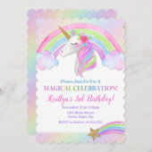 ユニコーン誕生日招待状、レインボーユニコーンガール 招待状 (正面/裏面)