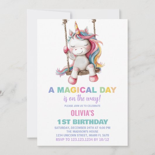 ユニコーン誕生日招待状 招待状 (正面)