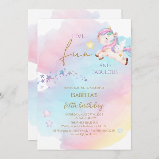 ユニコーン誕生日招待状 招待状 (正面/裏面)