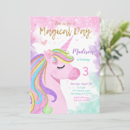 ユニコーン誕生日招待状 招待状 (スタンド正面)