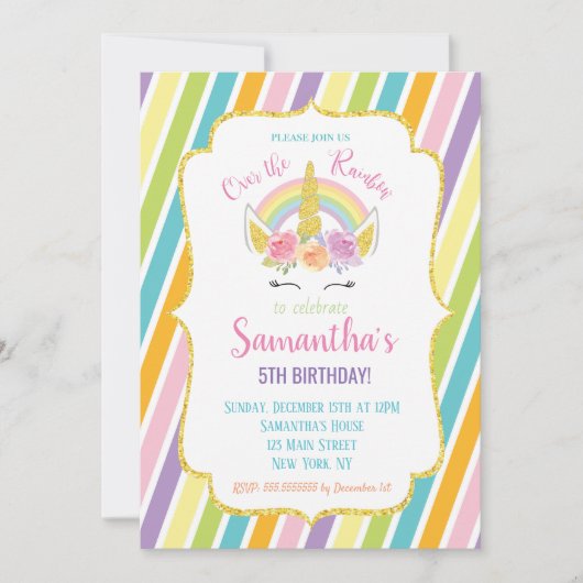ユニコーン誕生日招待状 招待状 (正面)