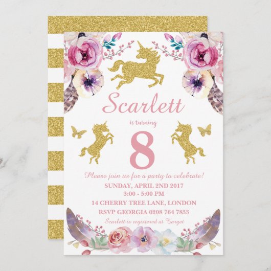 ユニコーン誕生日招待状 招待状 (正面/裏面)