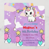 ユニコーン誕生日招待状 | 編集可能テンプレート 招待状 (正面/裏面)