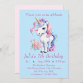 ユニコーン誕生日招待状- Unicornパーティー 招待状 (正面/裏面)