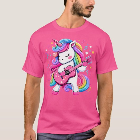 ユニコーン誕生日遊パーティーのギター音楽 Tシャツ (正面)