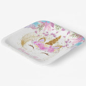 ユニコーン誕生日金ゴールドピンクパープル ペーパープレート (傾斜あり)