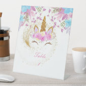 ユニコーン誕生日金ゴールドピンクパープル 台座サイン (インサイチュ)