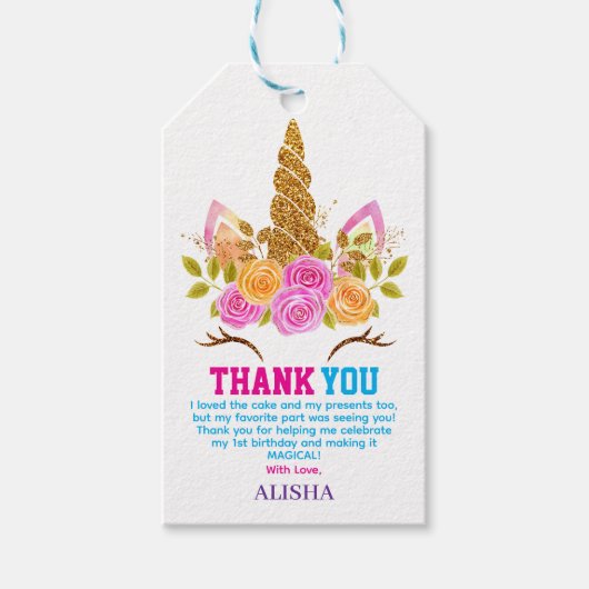 ユニコーン誕生日1st誕生日パーティー ギフトタグ (正面)