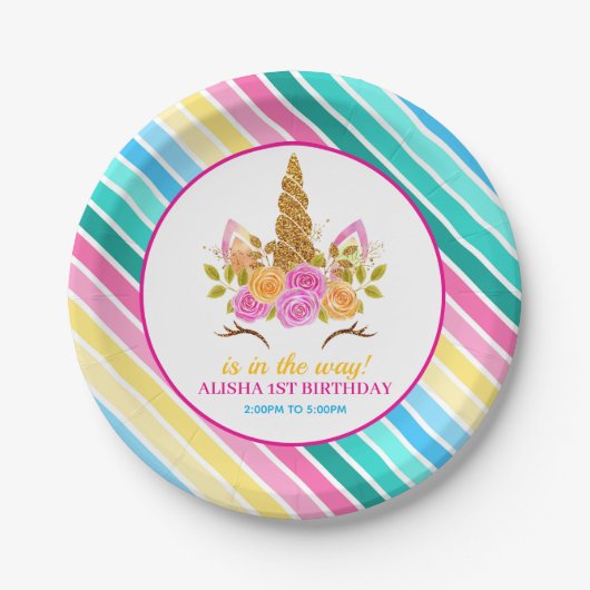 ユニコーン誕生日1st誕生日パーティー ペーパープレート (正面)