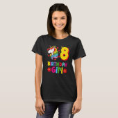 ユニコーン誕生日8歳の花の付いたユニコーン Tシャツ (正面フル)