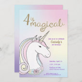 ユニコーン誕生日;魔法の女の子パーティの招待状 招待状 (正面/裏面)