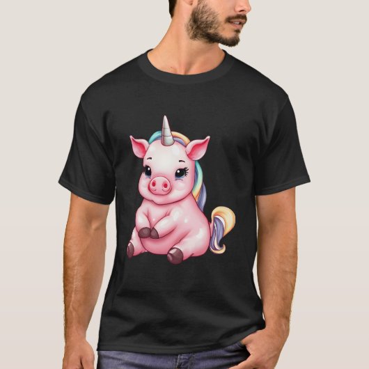 ユニコーン豚の魔法の農場動物 Tシャツ (正面)