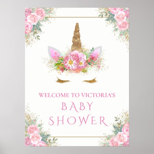 ユニコーン赤ちゃんガールシャワー歓迎サイン ポスター (正面)