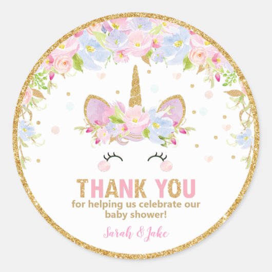 ユニコーン赤ちゃんシャワーありがとう好意ステッカーラベル ラウンドシール (正面)