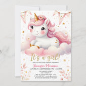 ユニコーン赤ちゃんシャワーガールピンク魔法のユニコーン 招待状 (正面)