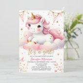 ユニコーン赤ちゃんシャワーガールピンク魔法のユニコーン 招待状 (スタンド正面)