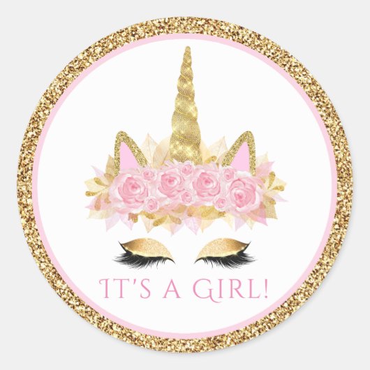 ユニコーン赤ちゃんシャワーステッカー ラウンドシール (正面)