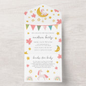 ユニコーン赤ちゃんシャワーピンクと金ゴールド オールインワン招待状 (内側)