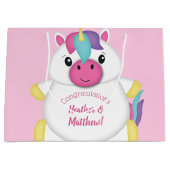 ユニコーン赤ちゃんシャワーピンク ラージペーパーバッグ (正面)