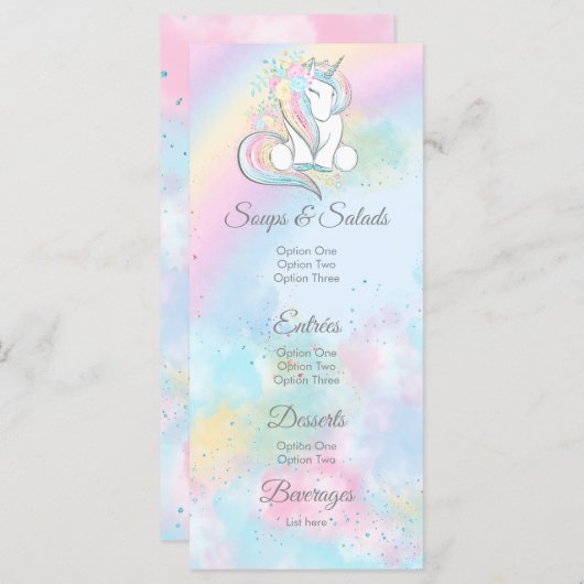 ユニコーン赤ちゃんシャワーメニュー メニュー (正面/裏面)