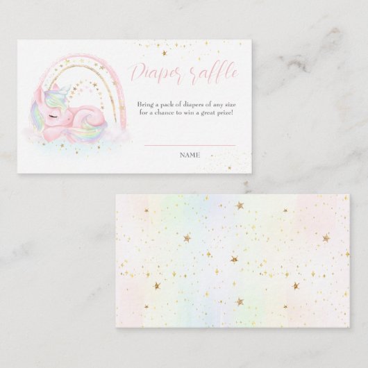 ユニコーン赤ちゃんシャワー女の子おむつラッフルカード エンクロージャーカード (正面/裏面)