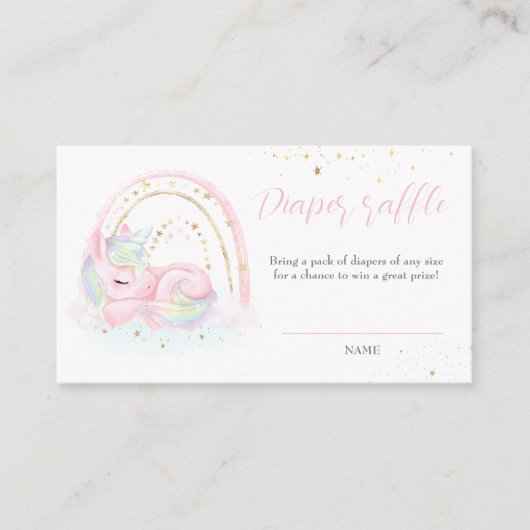 ユニコーン赤ちゃんシャワー女の子おむつラッフルカード エンクロージャーカード (正面)