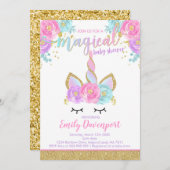 ユニコーン赤ちゃんシャワー招待状魔法の赤ちゃんシャワー 招待状 (正面/裏面)