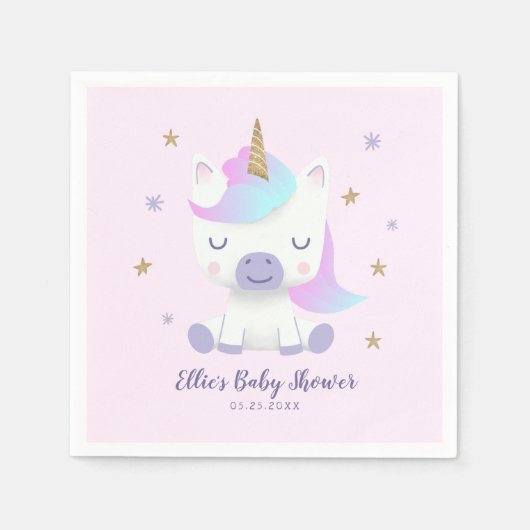 ユニコーン赤ちゃんシャワー漫画 スタンダードカクテルナプキン (正面)