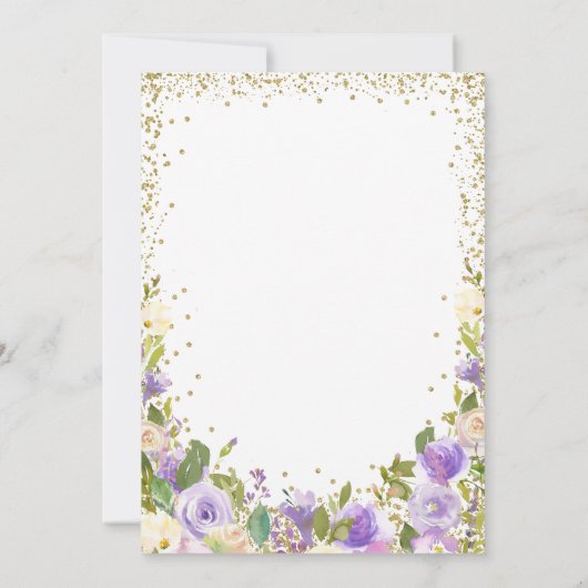 ユニコーン赤ちゃんシャワーbyメール金ゴールド紫フローラ 招待状 (裏面)