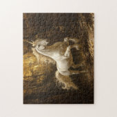 ユニコーン走の森の絵を描中 ジグソーパズル (縦)