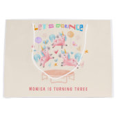 ユニコーン跳び跳ねる子供の誕生日 ラージペーパーバッグ (正面)