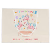 ユニコーン跳び跳ねる子供の誕生日 ラージペーパーバッグ (裏面)