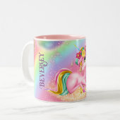 ユニコーン輝く女の子ピンクDIY名ガーリー ツートーンマグカップ (正面左)