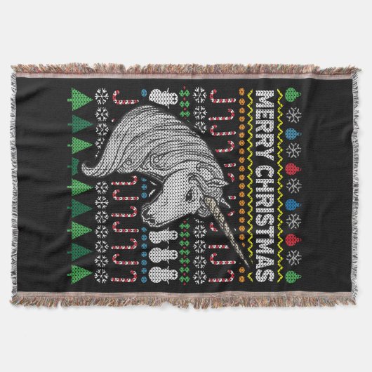 ユニコーン醜いクリスマスセーター野生生物シリーズ スローブランケット (正面)