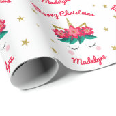 ユニコーン金ゴールドグリッタースターズパーソナライズされたクリスマス ラッピングペーパー (ロールコーナー)