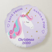 ユニコーン金ゴールドグリッタースターズパープルグランドドーター ラウンドクッション (裏面)