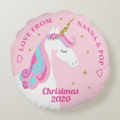 ユニコーン金ゴールドグリッタースターズピンクグランドドーター ラウンドクッション (裏面)