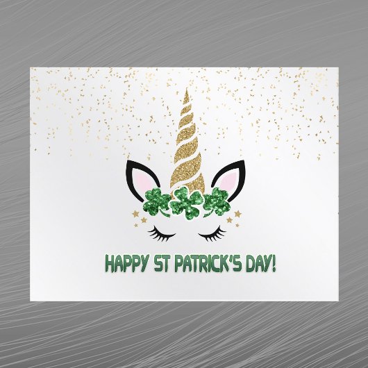 ユニコーン金ゴールドグリーンシャムロックSt patricks day シーズンポストカード