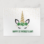 ユニコーン金ゴールドグリーンシャムロックSt patricks day シーズンポストカード (正面)