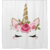 ユニコーン金ゴールドピンクフローラかわいいトレンディーシャワーカータイ シャワーカーテン (正面)