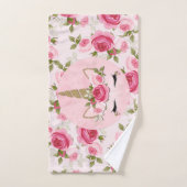 ユニコーン金ゴールドピンクフローラバラかわいいトレンディー バスタオルセット (ハンドタオル)