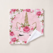 ユニコーン金ゴールドピンクフローラバラかわいいトレンディー バスタオルセット (ウォッシュタオル)