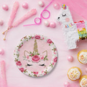 ユニコーン金ゴールドピンクフローラバラかわいいトレンディー ペーパープレート (パーティー)
