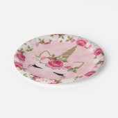ユニコーン金ゴールドピンクフローラバラかわいいトレンディー ペーパープレート (アングル)
