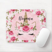 ユニコーン金ゴールドピンクフローラバラかわいいトレンディー マウスパッド (マウス)