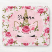 ユニコーン金ゴールドピンクフローラバラかわいいトレンディー マウスパッド (正面)