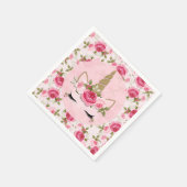 ユニコーン金ゴールドピンクフローラバラ誕生日パーティー スタンダードカクテルナプキン (角)