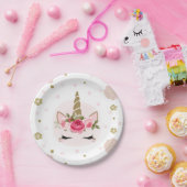 ユニコーン金ゴールドピンクフローラ開花かわいいトレンディーパーティー ペーパープレート (パーティー)