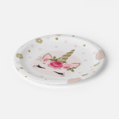 ユニコーン金ゴールドピンクフローラ開花かわいいトレンディーパーティー ペーパープレート (アングル)