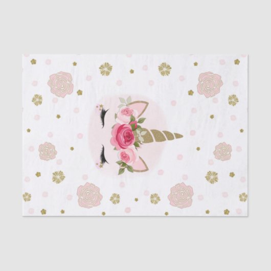 ユニコーン金ゴールドピンクフローラ開花かわいいトレンディーパーティー 薄葉紙 (正面)